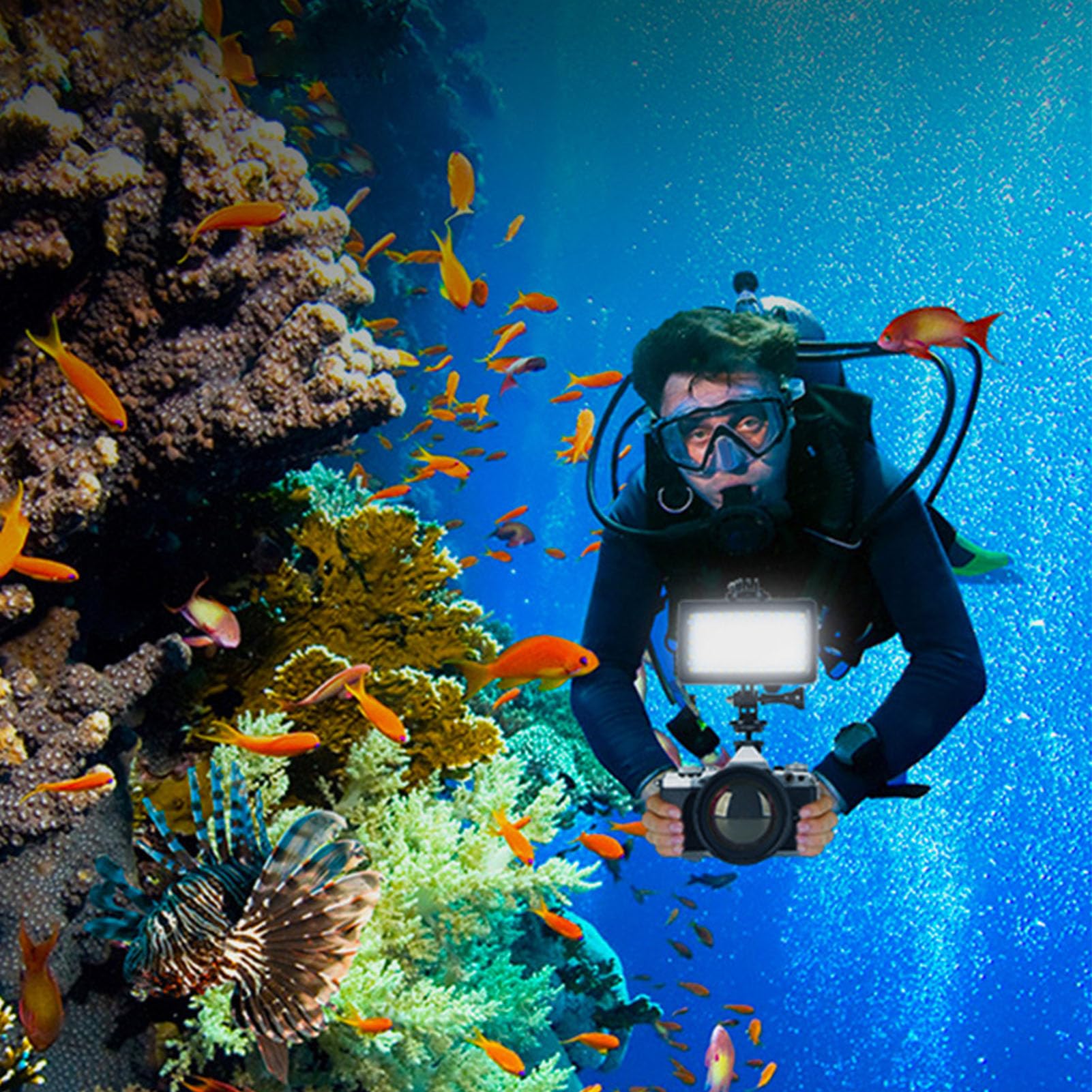 Luz de Buceo de Iluminación de Video, Impermeabilización de 130 Pies / 40m Luces de Cámara de Video Submarina, Lámpara de Llenado de Buceo de 5000 a 6000k RGB para Fotografía
