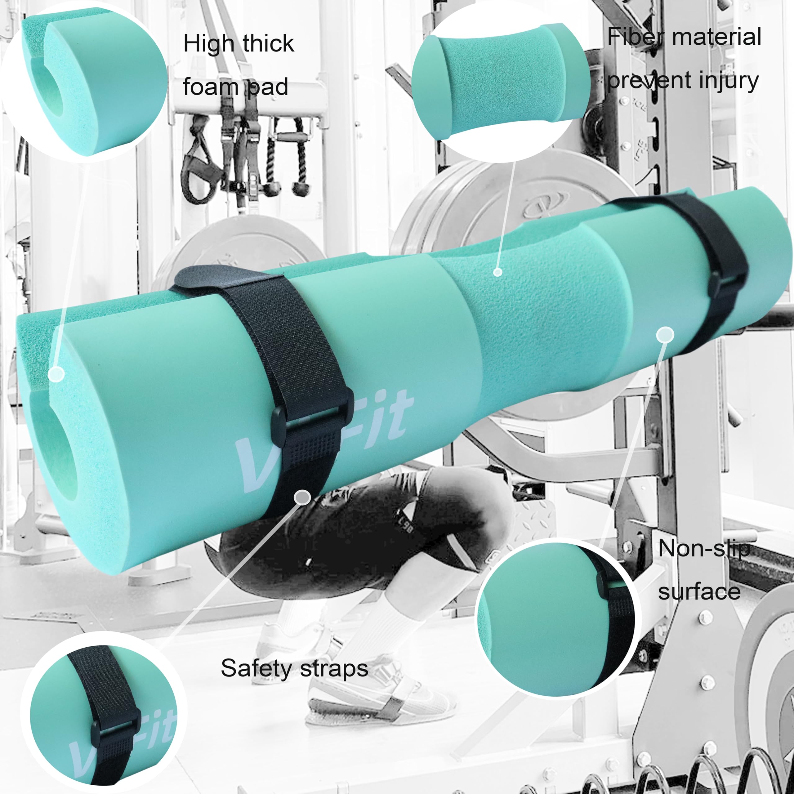 VLFit Langhantelpolster Set,Kniebeugen Bankdrücken, inklusive dick gepolstertem Hüft-Thrusts-Pad mit Tragetasche, Gewichthebergurten, Hüftwiderstandsband und 2 Knöchelriemen für Kabelzugmaschinen