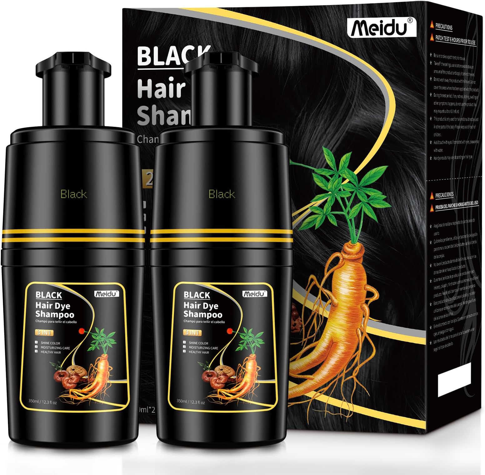 Black Hair Dye Shampoo for Gray Hair, Semi-Permanent for Women and Men,350ml* 2