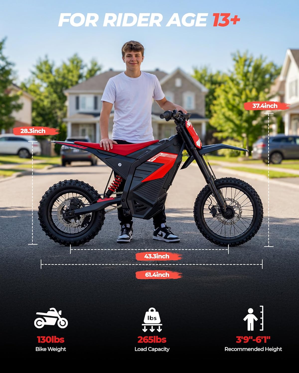 D2 Electric Dirt Bike, 4250W | 45MPH | 48V/26AH Battery Electric-Motorcycle with 60Miles, Off-Road E Dirt Bike with Hydraulic Brakes & Dual Shock Absorption, 14"/12" Fat Tire Ebike for Teens & Adults