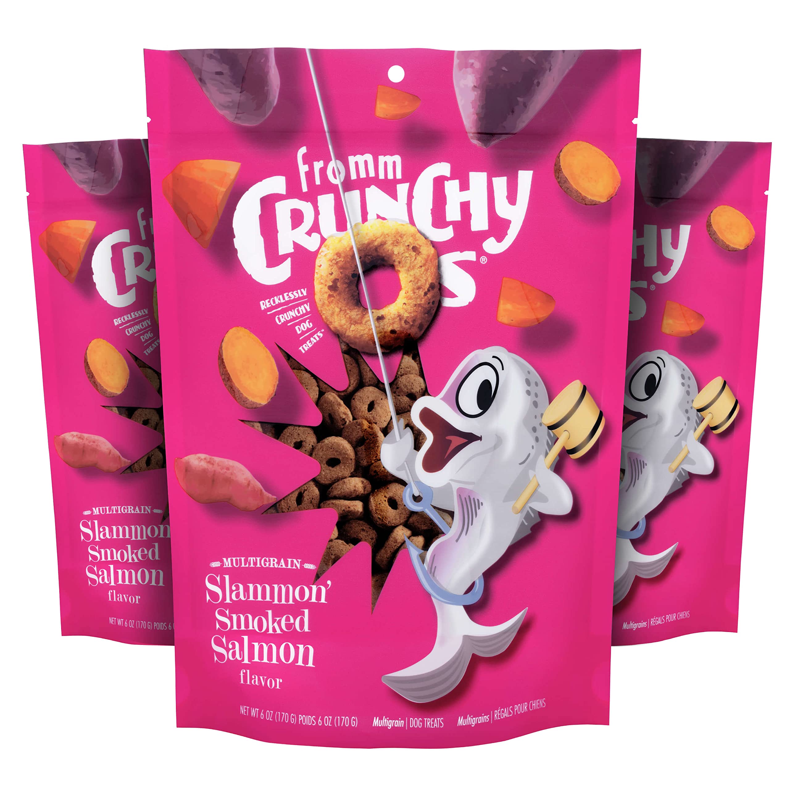 Fromm Crunchy Os Slammon' Smoked Salmon Dog Treats - Premium Crunchy Dog Treats - Salmon Recipe - Pack of (3) 6 oz Bags