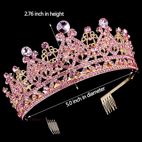 Miniatura 6 de TOBATOBA Tiaras y coronas de cristal para mujeres y niñas, tiara de princesa con diamantes de imitación, corona de reina real, tiaras de boda para