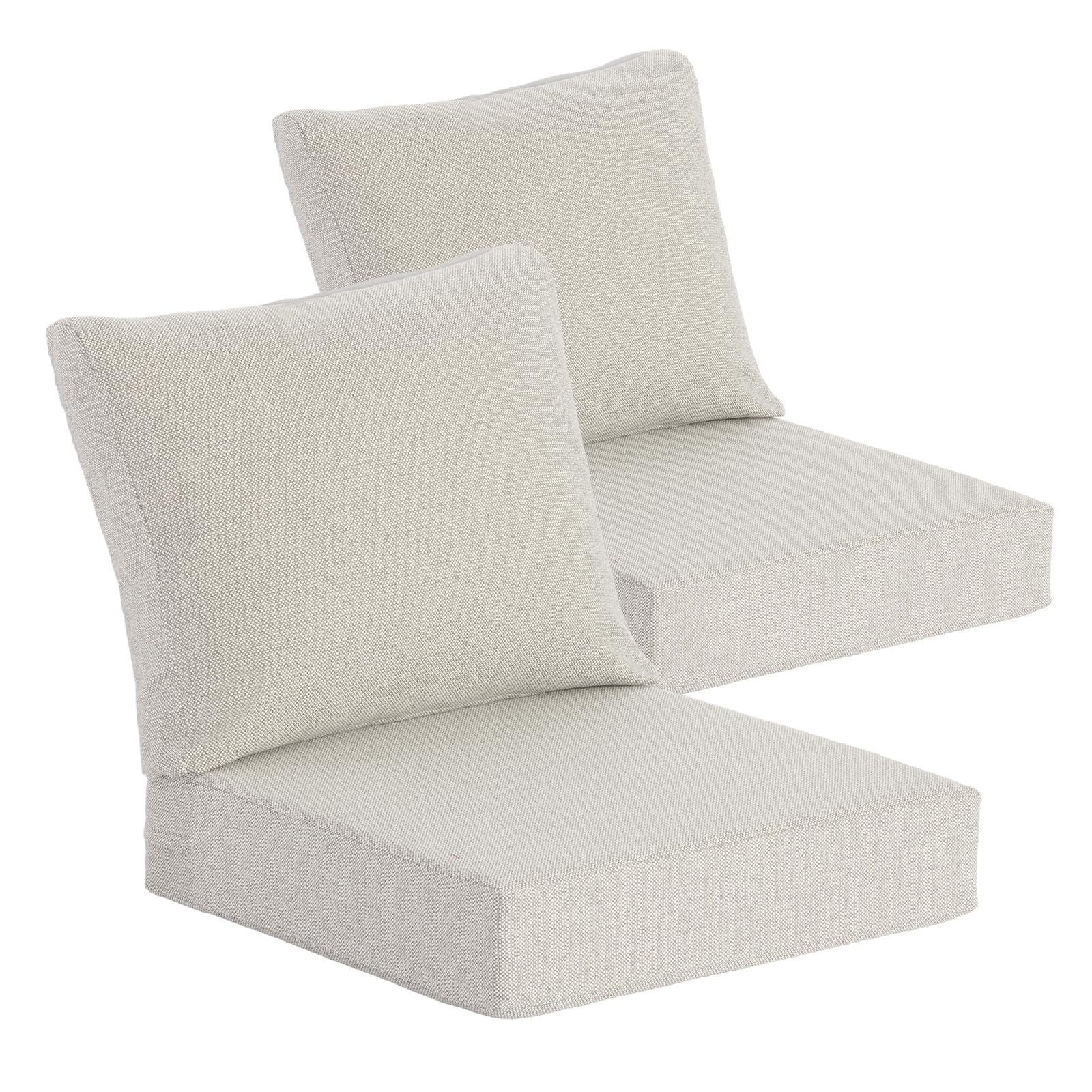 goodgoods 25 x 25 outdoor patio deep seat cushions 2-pack, 1000+ hours fade-resistant & water-resistant outdoor furniture chair cushions with 30d high-resilience foam for sofa chair, light gray
