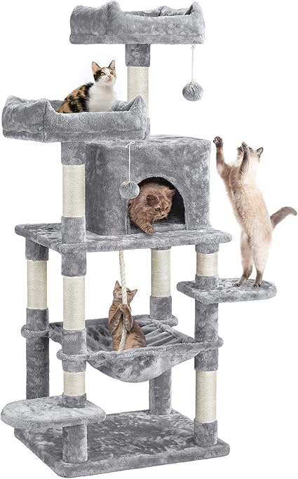 Yaheetech Large Multi Level Cat Tree Tower Cat Scratching Posts Kitten Activity Centre With Condo Plush Perches Sisal Scratching Posts Hammock Light Grey Amazon Co Uk Pet Supplies