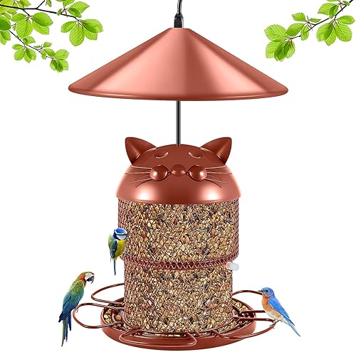 CEED4U Comederos retráctiles para pájaros para exteriores, doble capacidad, comedero de pájaros de semillas de 4 libras con gancho y bonita cubierta