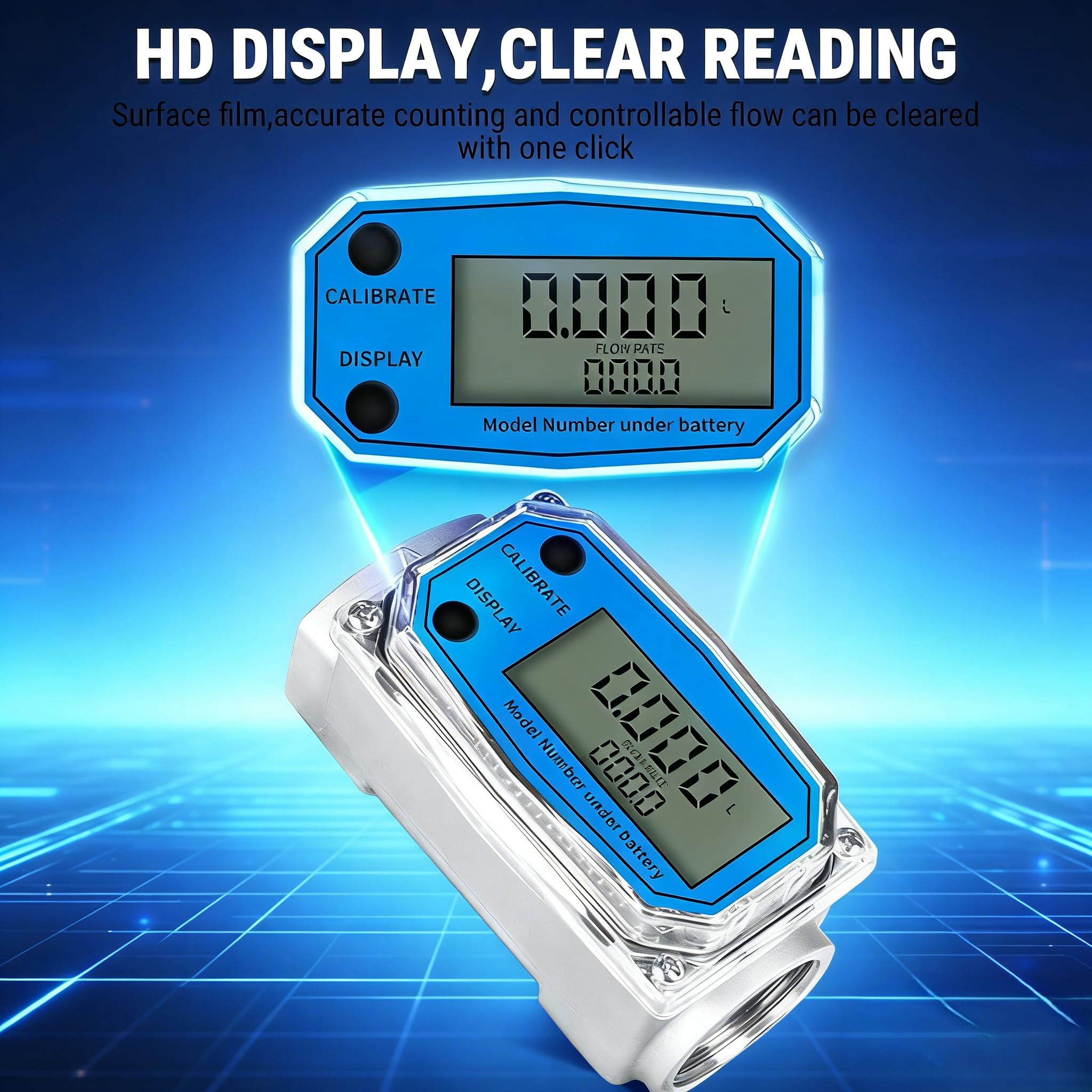 Digitaler Turbinen Durchflussmesser, Mini Kraftstoff Durchflussmesser 15-120L/Min 1" NPT Gewinde, Fuel Peak Flow Meter mit Digital LCD Display, Kerosin Benzin Kraftstoffzähler für Diesell/Kraftstoff