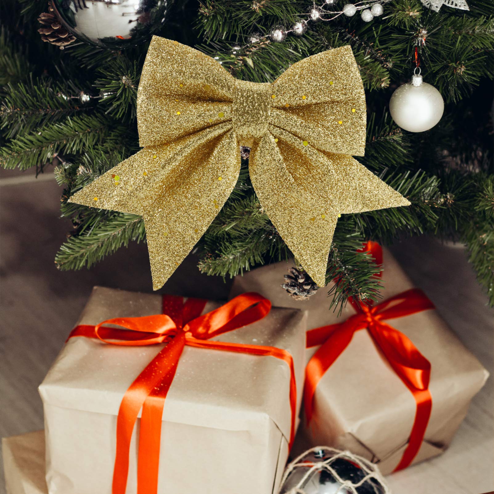 Ciieeo 3 Piezas Oro Navidad Arco árbol Navidad Lazo Tela Navidad Ornamento Christmas Tree Decoraciones Boda Arco árbol Navidad Adorno Lazo Mini