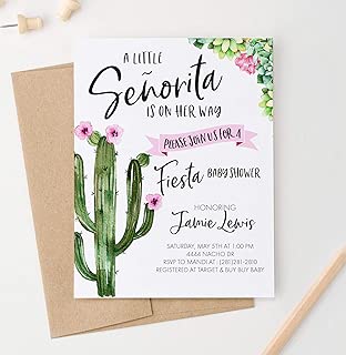 Fiesta Baby Shower Invitations for Girl, Personalized Cactus Baby Shower Invitations Girl, Your choice of Quantity and Envelope Color - coolthings.us