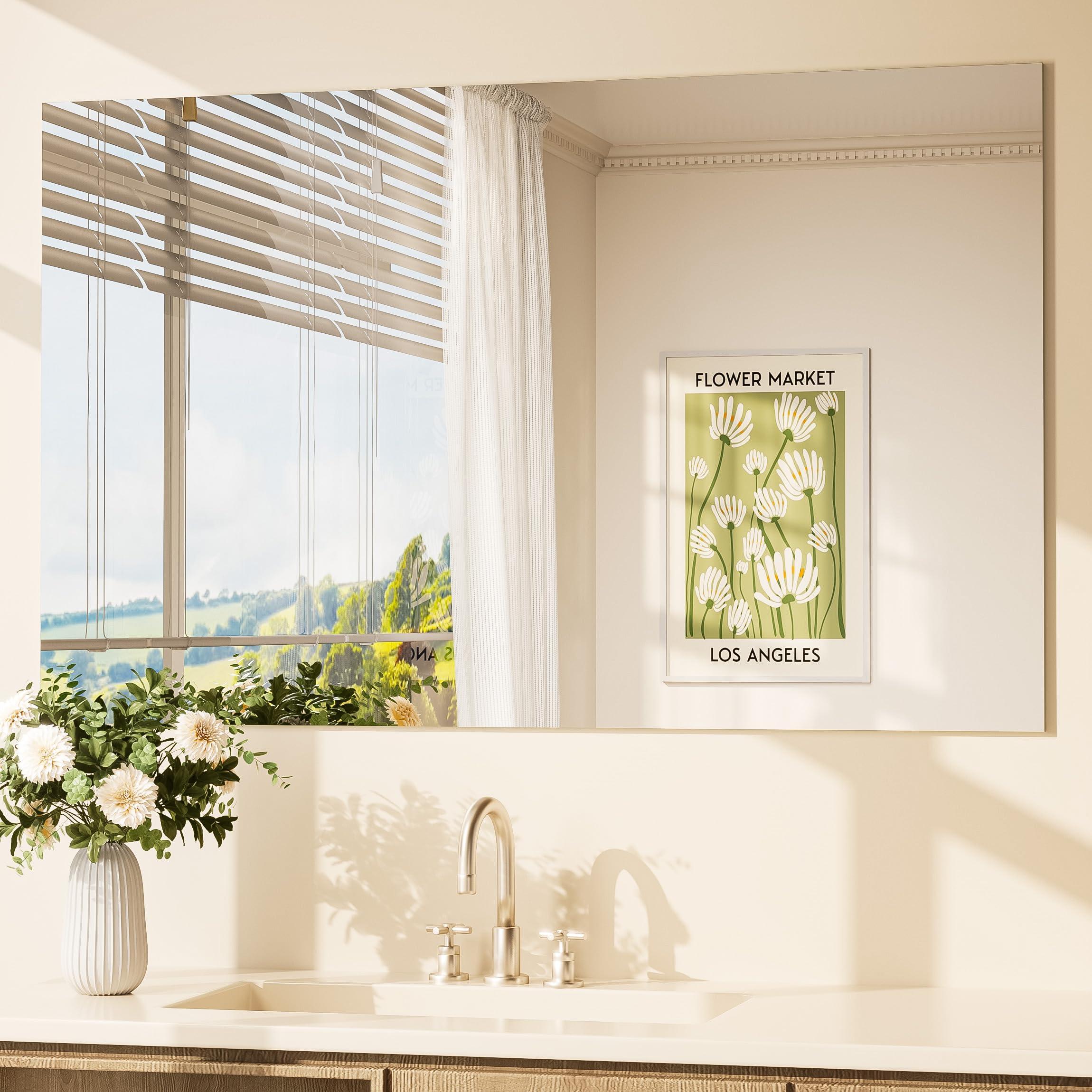 TETOTE Frameless Mirror 48 x 30 Frameless Bathroom Vanity Mirror for Over Sink with Tempered Glass Bedroom Entryway
