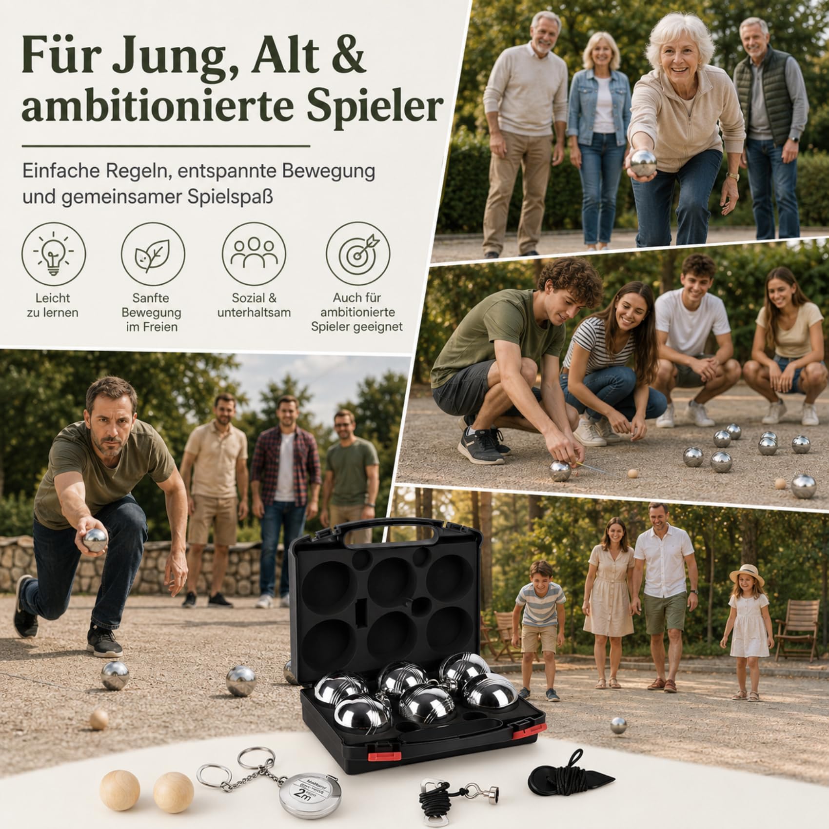 Personalisierte Boule Kugeln mit Gravur, 6er Petanque/Boccia Set mit Wunschtext & Logo, Individuelles Outdoor Geschenk für Männer, Papa, Camper & Boule Fans, Serie B
