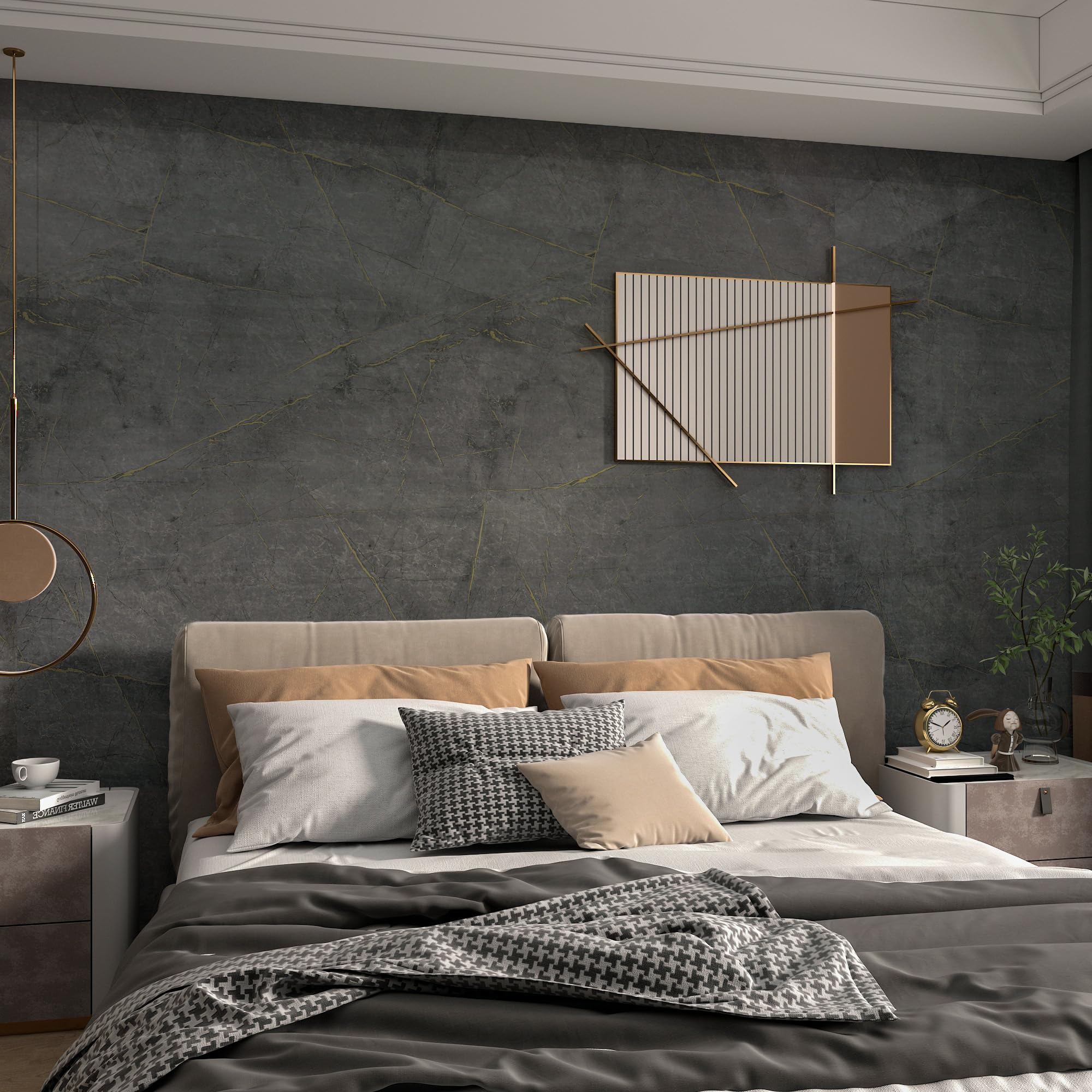 JSEVEM Papel pintado autoadhesivo de mármol de 80 cm × 4 m de ancho, color gris oscuro, textura dorada, aspecto de mármol, autoadhesivo, papel pintado de mármol, resistente al agua, para salón, baño,