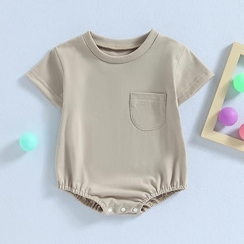 Miniatura 3 de Hoanselay Mameluco básico de manga larga con bolsillo liso para recién nacido, para otoño