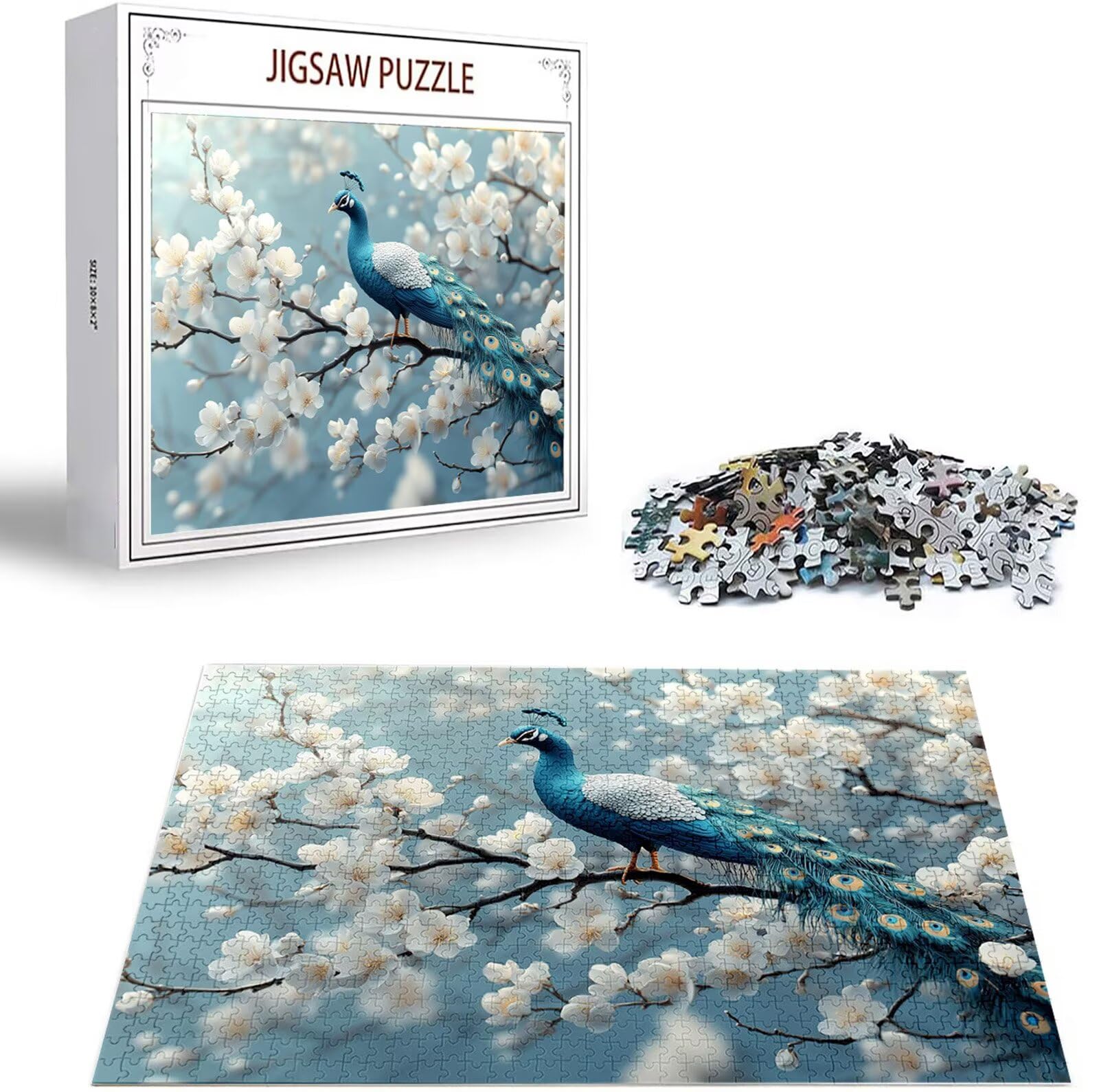 Puzzle 1000 Pièces Adultes Paon, Puzzle 1000 Pièces Parfaitement Imbriquées Lettres au Dos, Fleur Jeu éducatif défi Joue Art Puzzles Classiques, pour Adultes et Adolescents Cadeau 75 x 50 cm B-8003