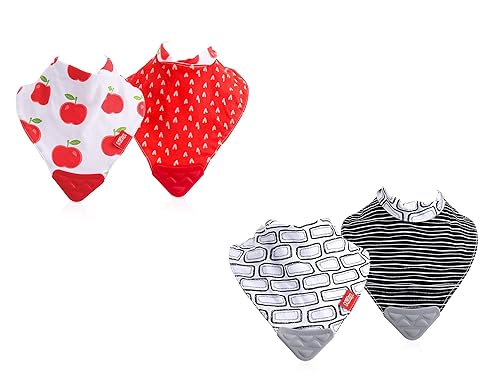 Nuby Pack de 2 baberos para dentición Colector de goteo con esquina de dentición rojogris