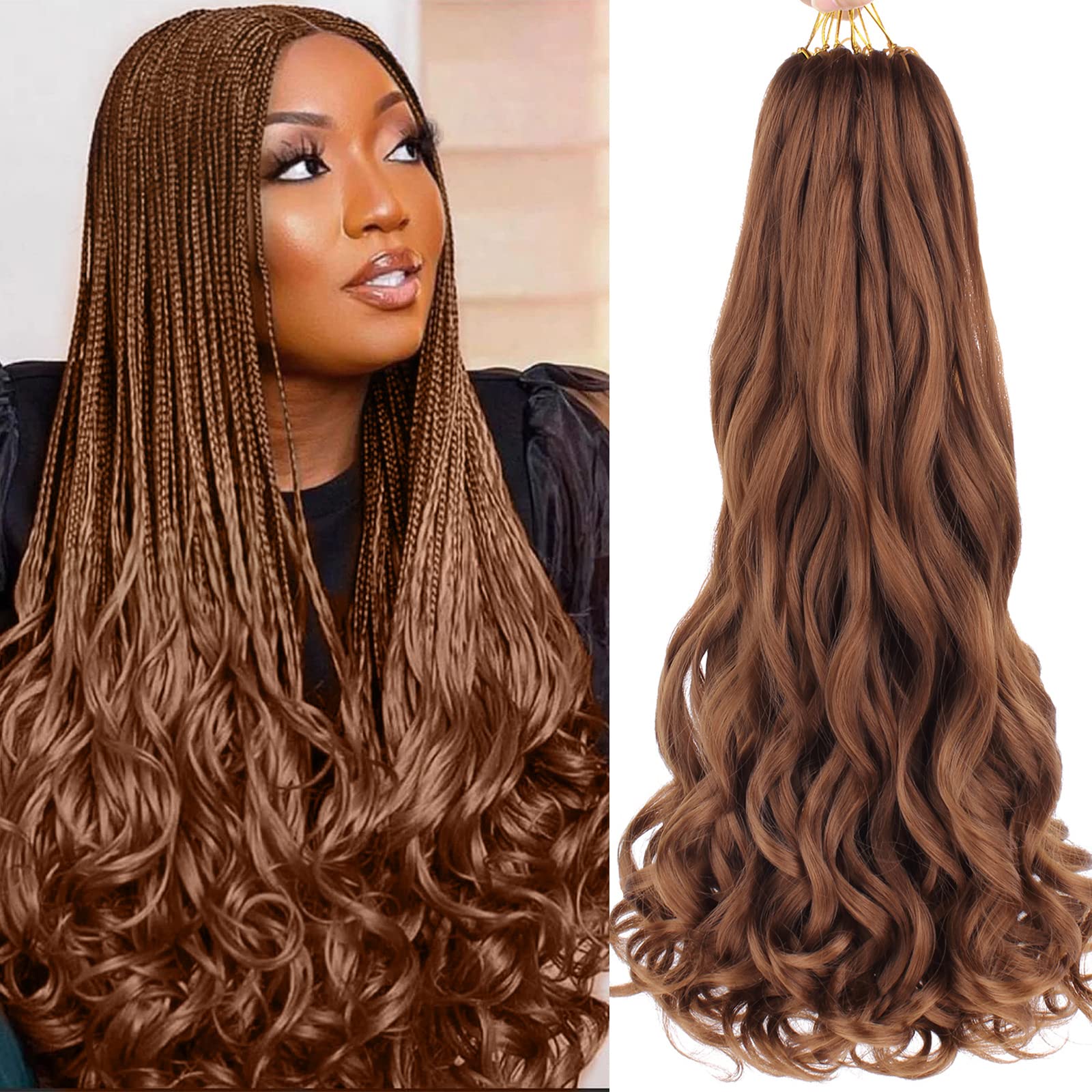 Unionbeauty 8 Packs French Curly Braiding Hair 22 Inch Pre Stretched Braiding Hair for Goddess Box Braids Bouncy Loose Wavy Crochet Hair EZ Braids