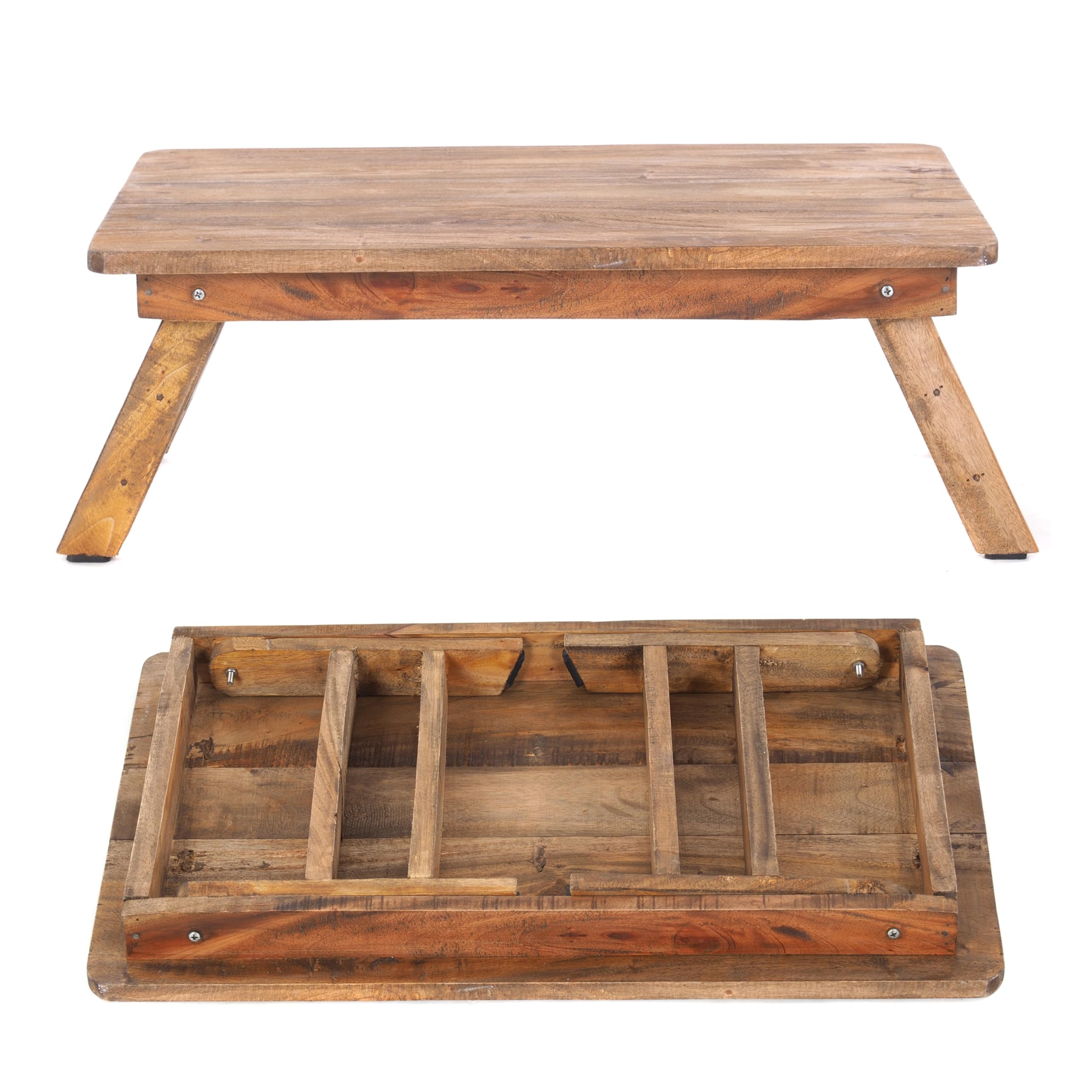 Plateau Petit DÉJEUNER Pliable 60 x 40 cm, Bois recyclé, Design Shabby