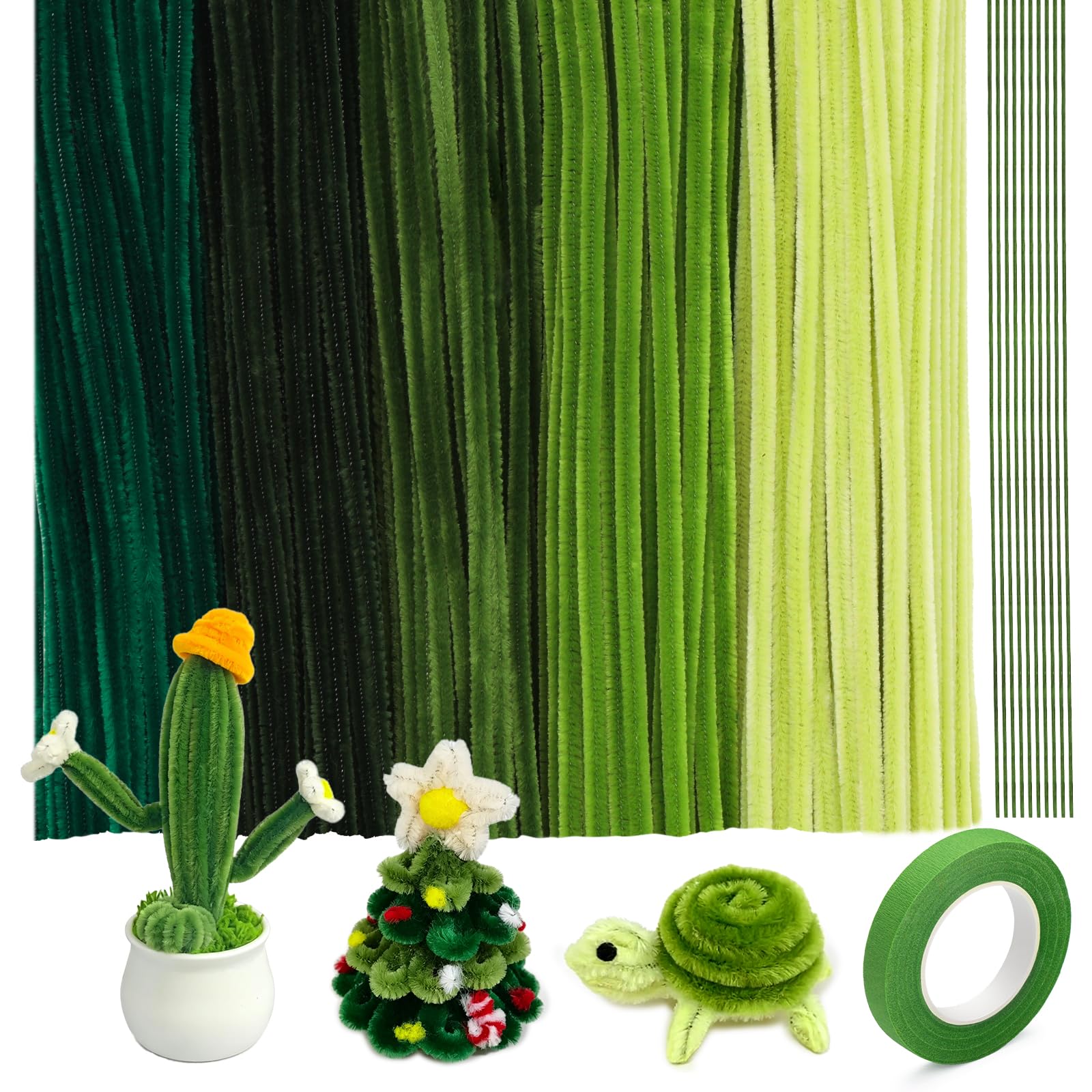 Pipe Cleaners for Craft, 300PCS Coloured Chenille Stems- 5 Different Green — image 1