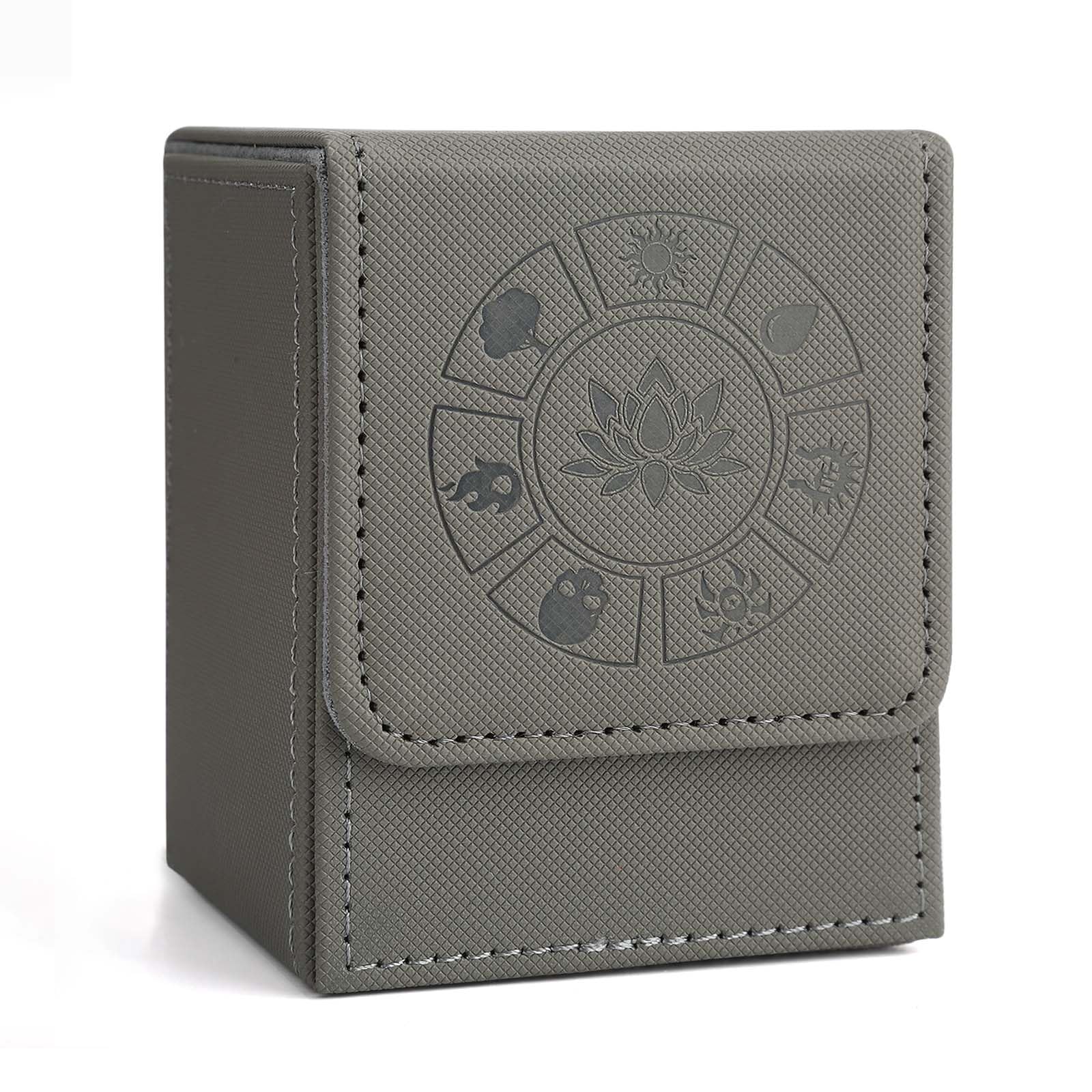 Arkeiliy MTG Card Deck Box - 150+ Card Storage Leather Deck Box with 50pcs Card Sleeve - Premium Collectible Commander Deck Box for Trading Card Games Yugioh and More (Grey)