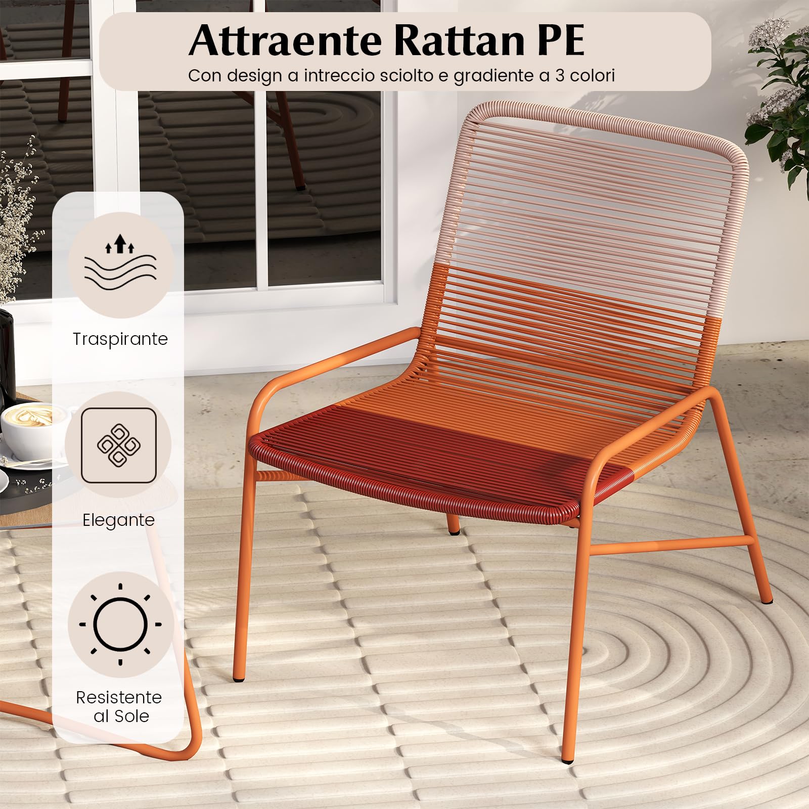 COSTWY Set Salotto da Giardino in Rattan PE, con 2 Sedie e Tavolo Laterale in Legno-Plastica, Set Bistro per Balcone, Portico e Cortile