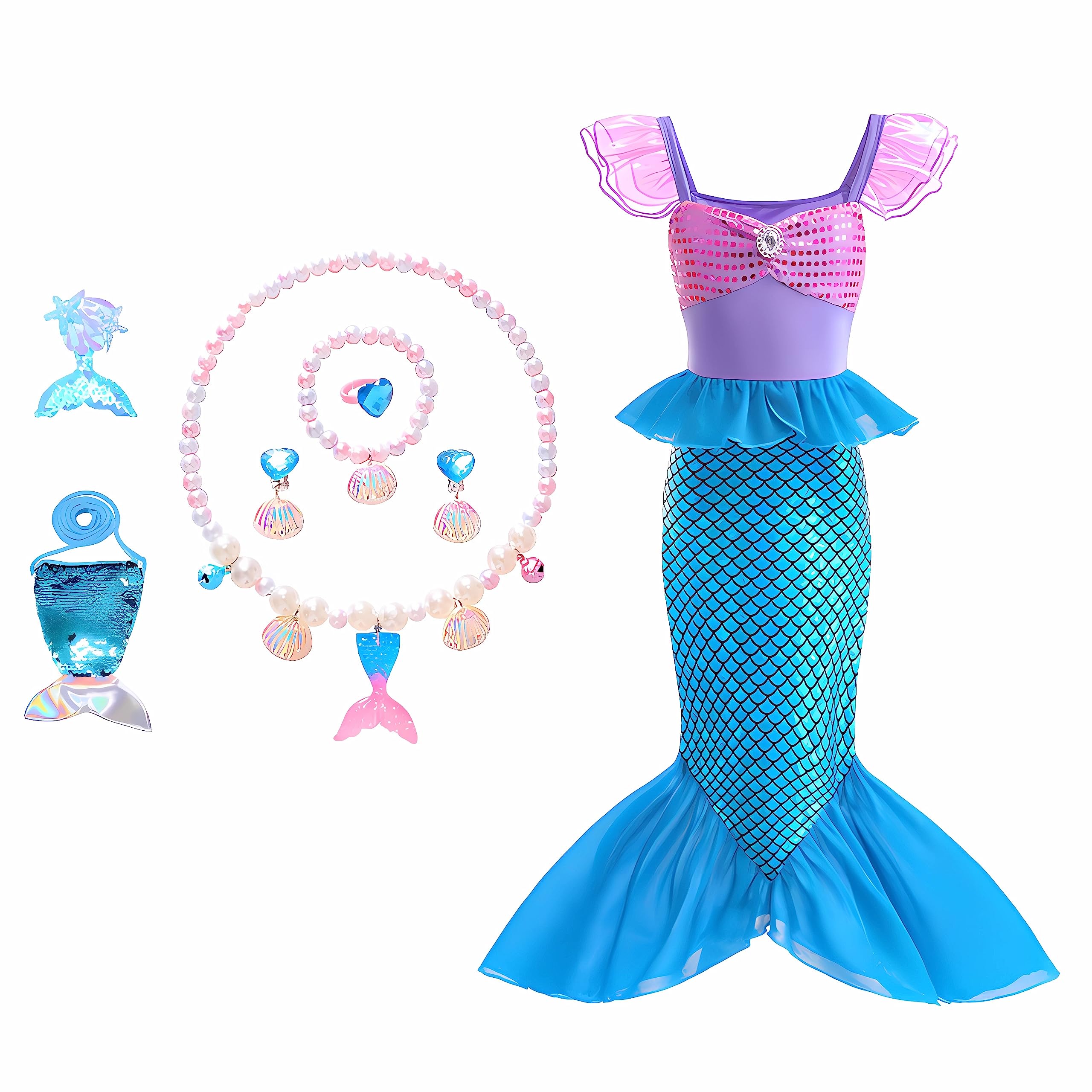 AUTOYSURGirls Mermaid Costume Princess Dress Up with Accessories