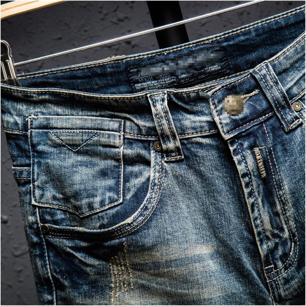 Men's Classic Retro Distressed Letter Printed Jeans Shorts Knee Length Straight Slim Frayed Trend Punk Denim Shorts