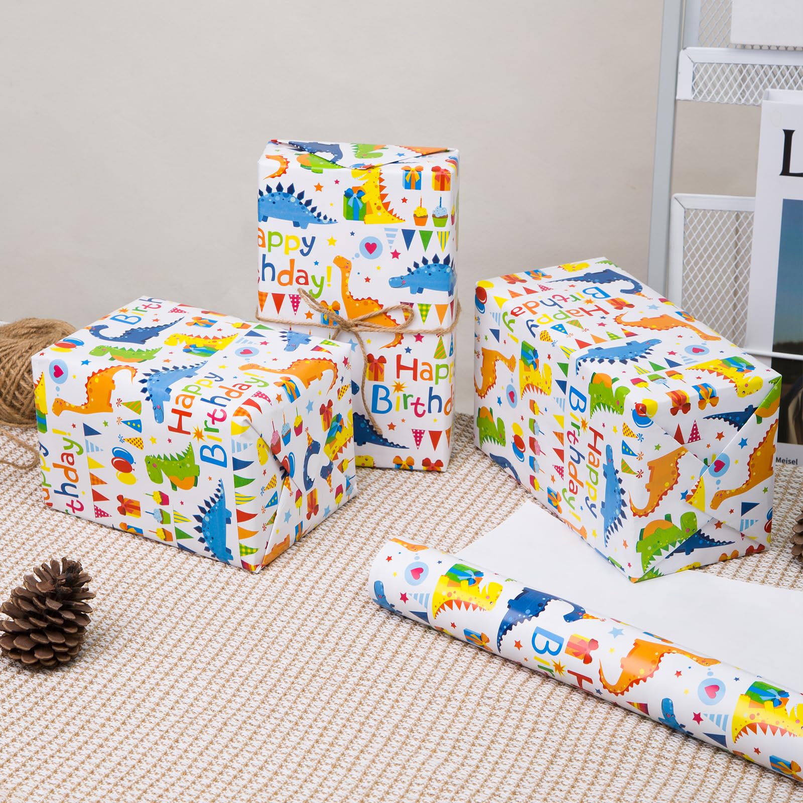 Papel De Regalo De Dinosaurios Para Niños – Rollo 43x305 Cm, Ideal Para Cumpleaños, Baby Shower Y Fiestas Infantiles