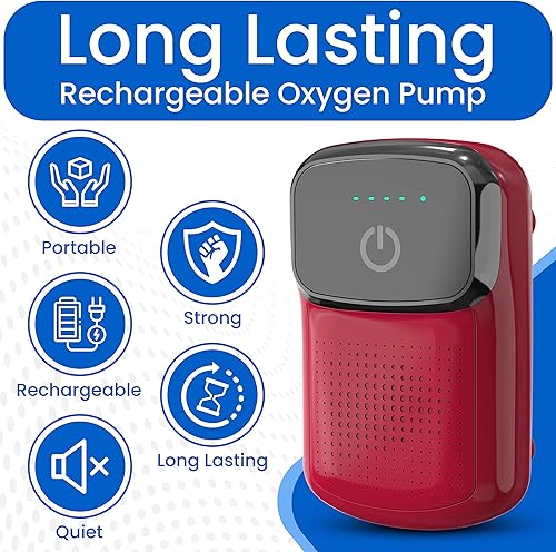 Miniatura 9 de FISHERNOMICS Bomba de aire portátil ultra silenciosa para acuario con accesorios, bomba aireadora de cebo con batería recargable con uso de larga