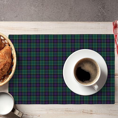 Miniatura 7 de Clan Forsyth - Juego de 4 manteles individuales decorativos de lino tartán de doble capa, manteles individuales decorativos para cocina de granja,
