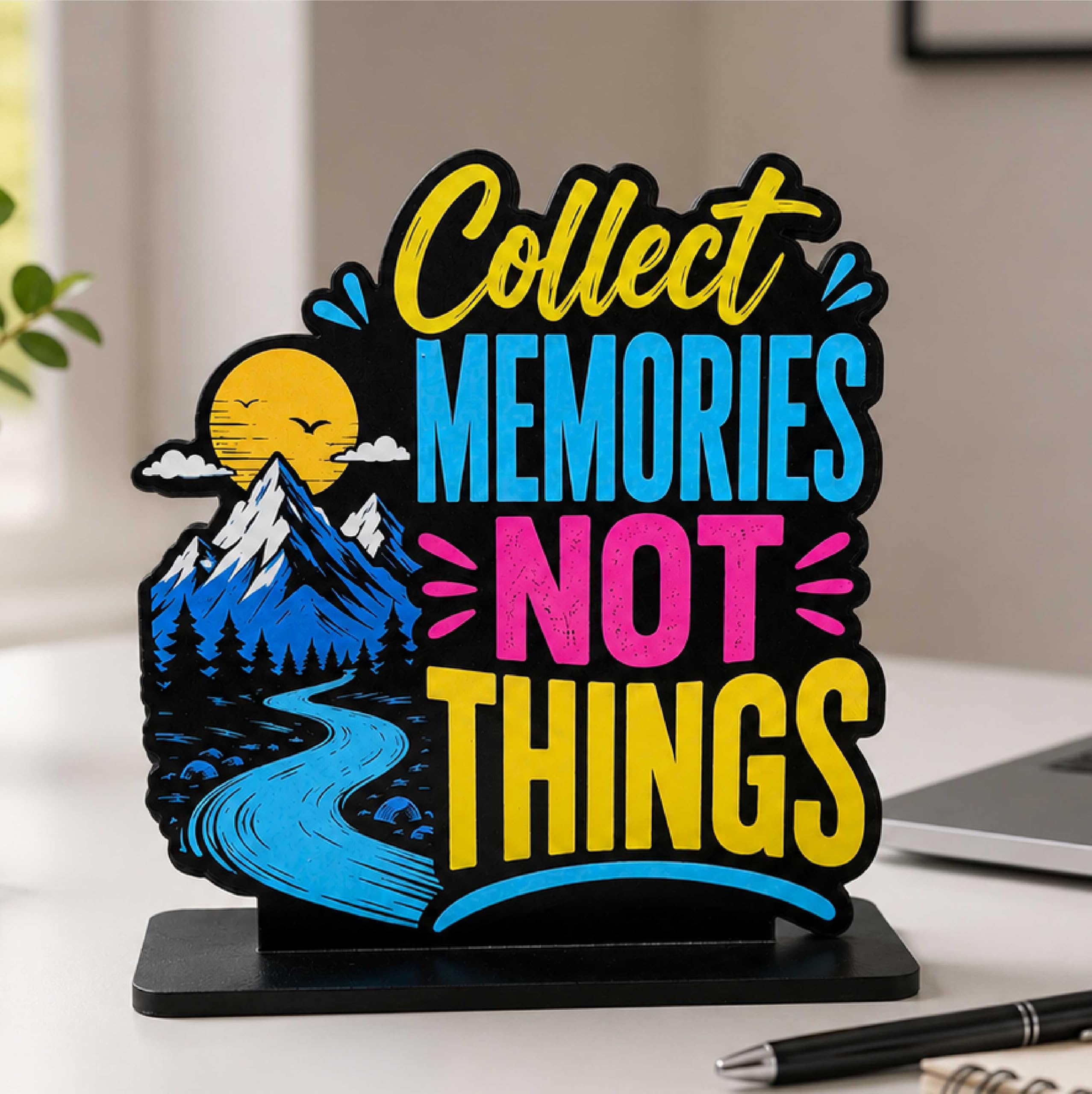 AD INFINITUM Wooden Quote showpiece for Study Table, Book Shelf, Office Desk, Workstations, TV Units, Home Bar, Studio etc. Elegant Home Decor Item (Collect Memories)-image-3