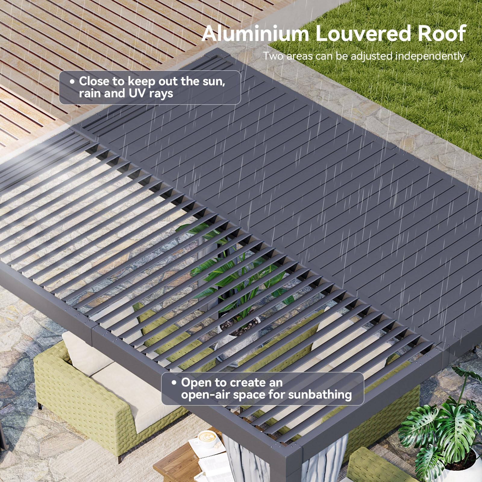 Best Pergola 2026: 5 Patio Shade Structures Ranked 2 Aoxun Louvered Pergola 10x12 All-Aluminum Outdoor Gazebo with Independent Adjust — product photo