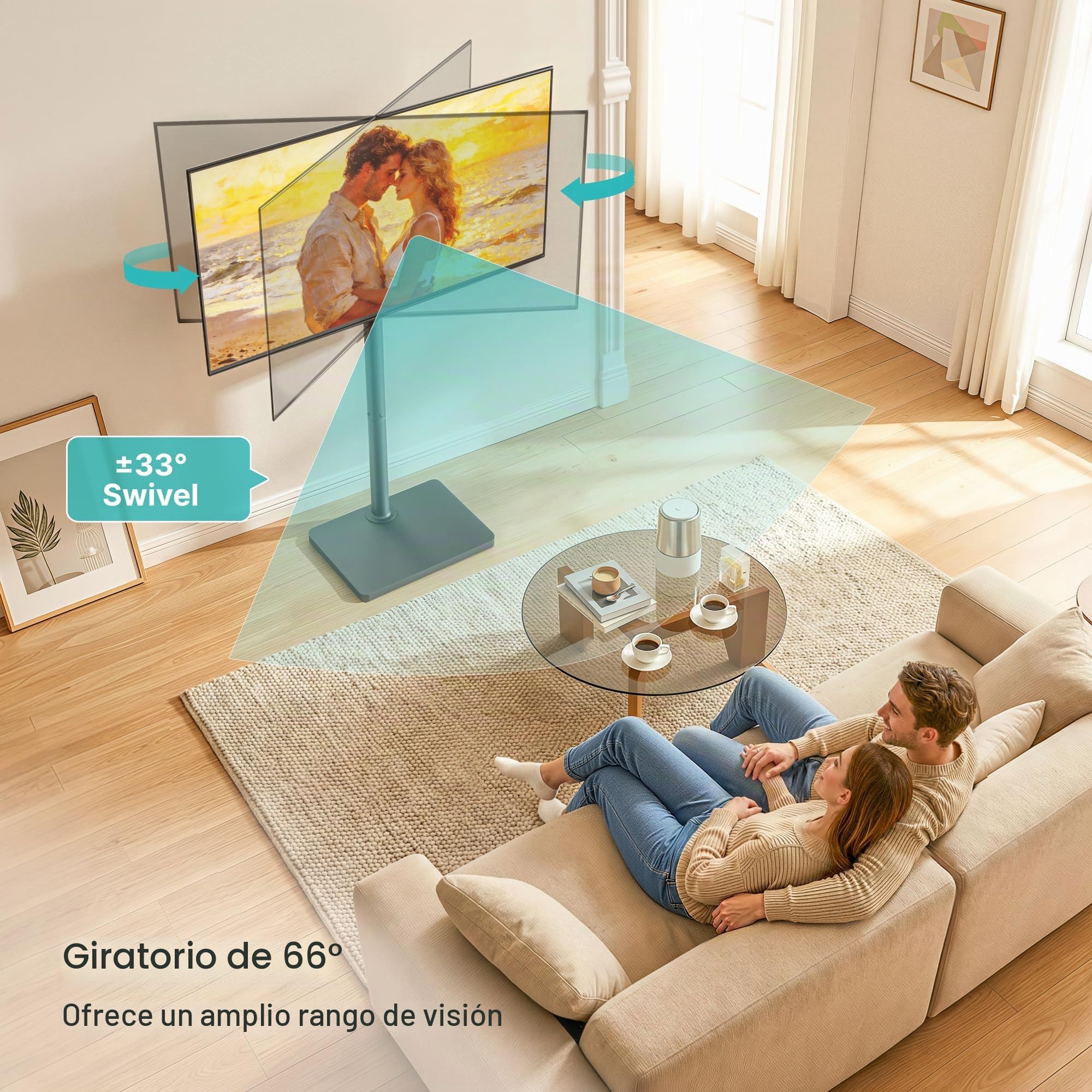 PEGZONE Soporte universal para TV de 24 a 65 pulgadas, giratorio 90 ° y altura ajustable, máx. VESA 400 x 400 mm, soporta 40 kg, ahorra espacio (negro)