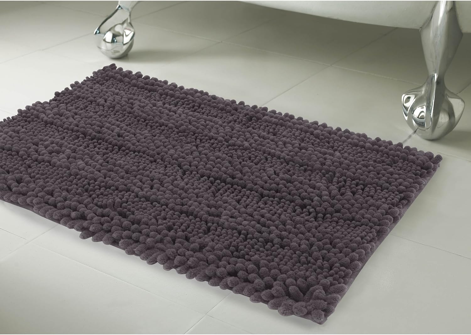 Laura Ashley Astor Striped Plush Chenille 20" X 34" Bath Mat, Dark Grey