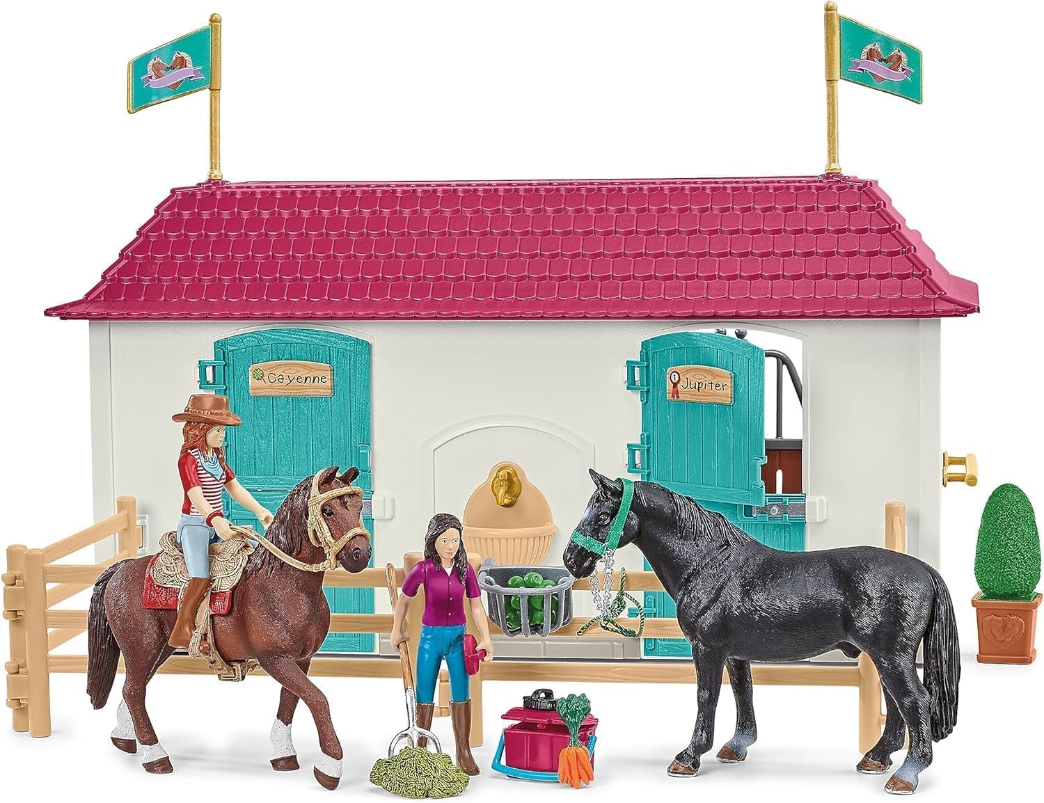 Schleich Horse Club | Lakeside Pferdehof 42551 | ab 5 Jahre | 192 Teile | Set inkl. Haus mit Pferdestall, 2 Pferden, Hannah, ihren Eltern & Zubehör | Geschenk für Mädchen & Jungen