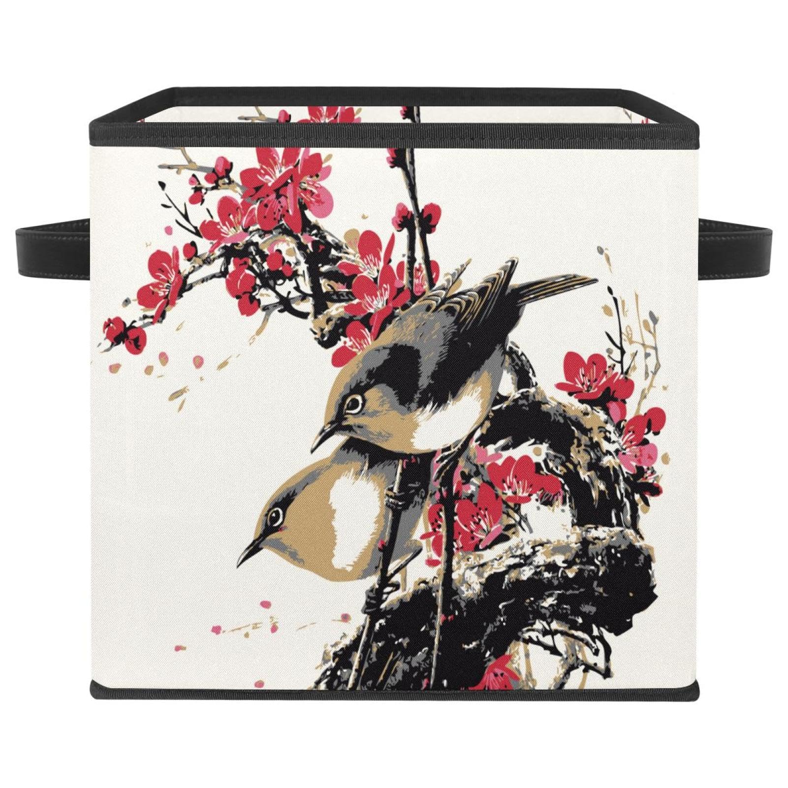 Boîte de rangement pliable en tissu style oiseaux chinois pour placard