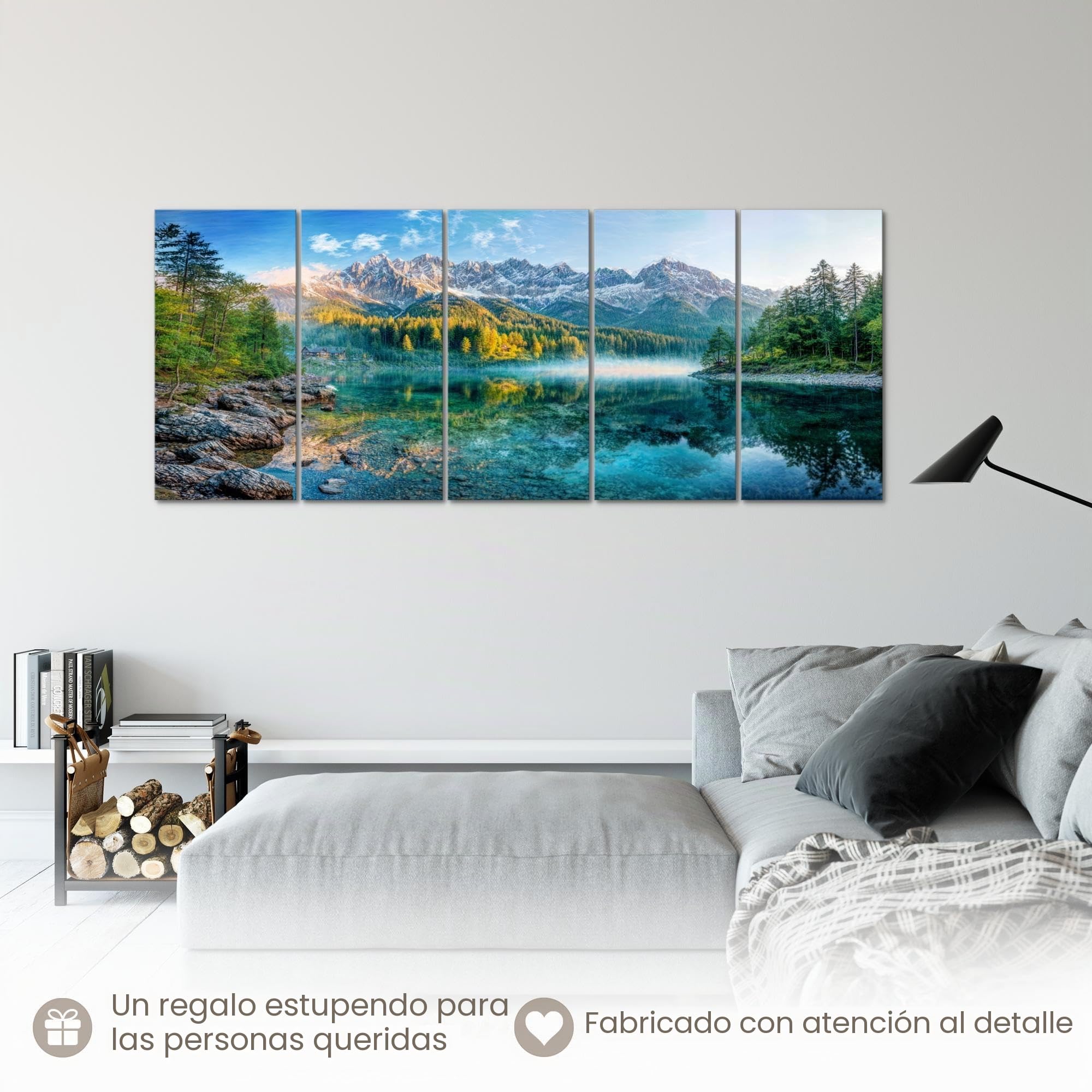 Runa Art Cuadro XXL Paisaje Salón Dormitorio Oficina 200l x 80an cm Montañas 5 Piezas - Made in Germany - 059555a
