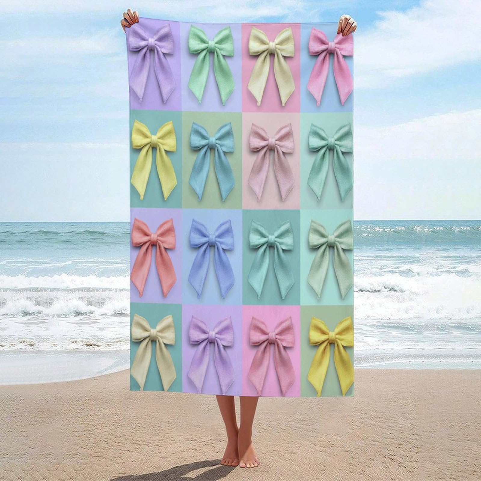 LSRCPD Pastel Colored Coquette Bows Beach Towel Sand Free Microfiber Large Shower Towels Multipurpose Absorbent for Bathroom Pool 130x80 CM