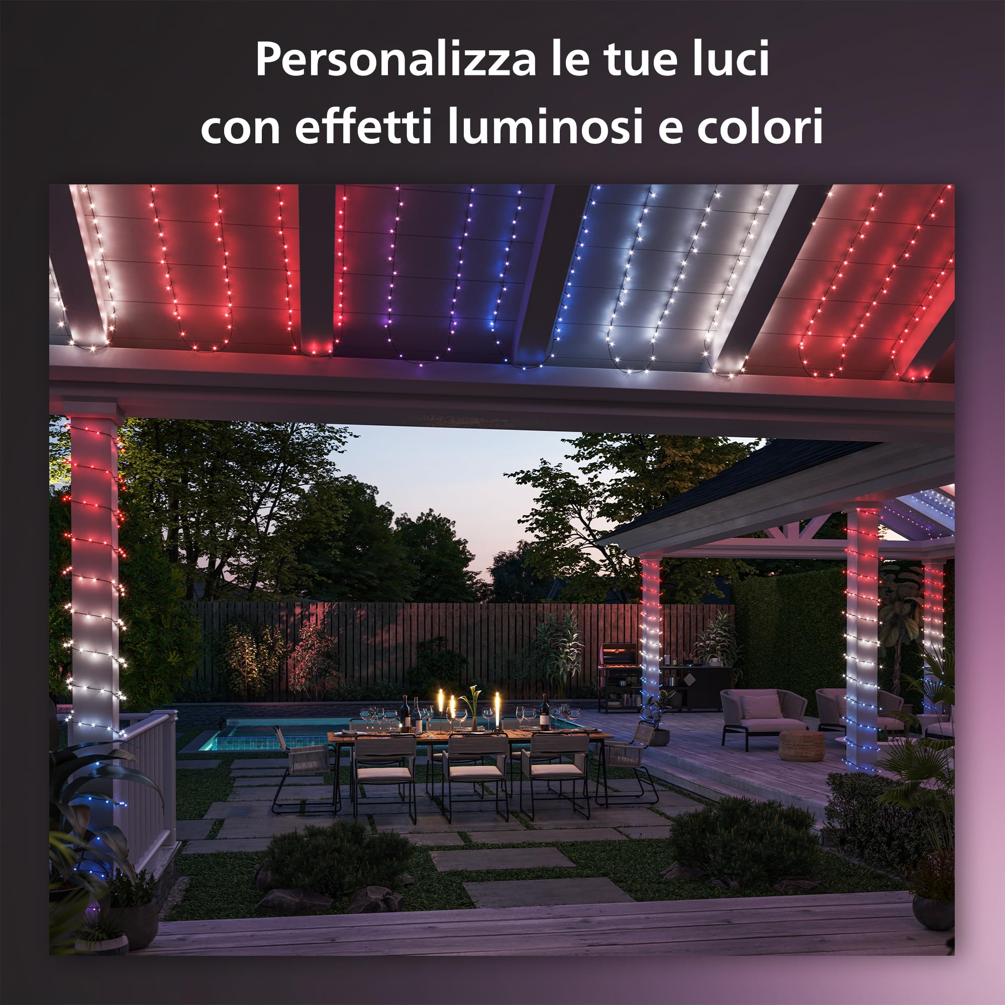 Philips Hue White and Color Ambiance Festavia, Stringa di Luci, Luce da Bianca a Colorata, Gradiente, 250 LED, 20m, Dimmerabile, Bluetooth, Sync con Musica