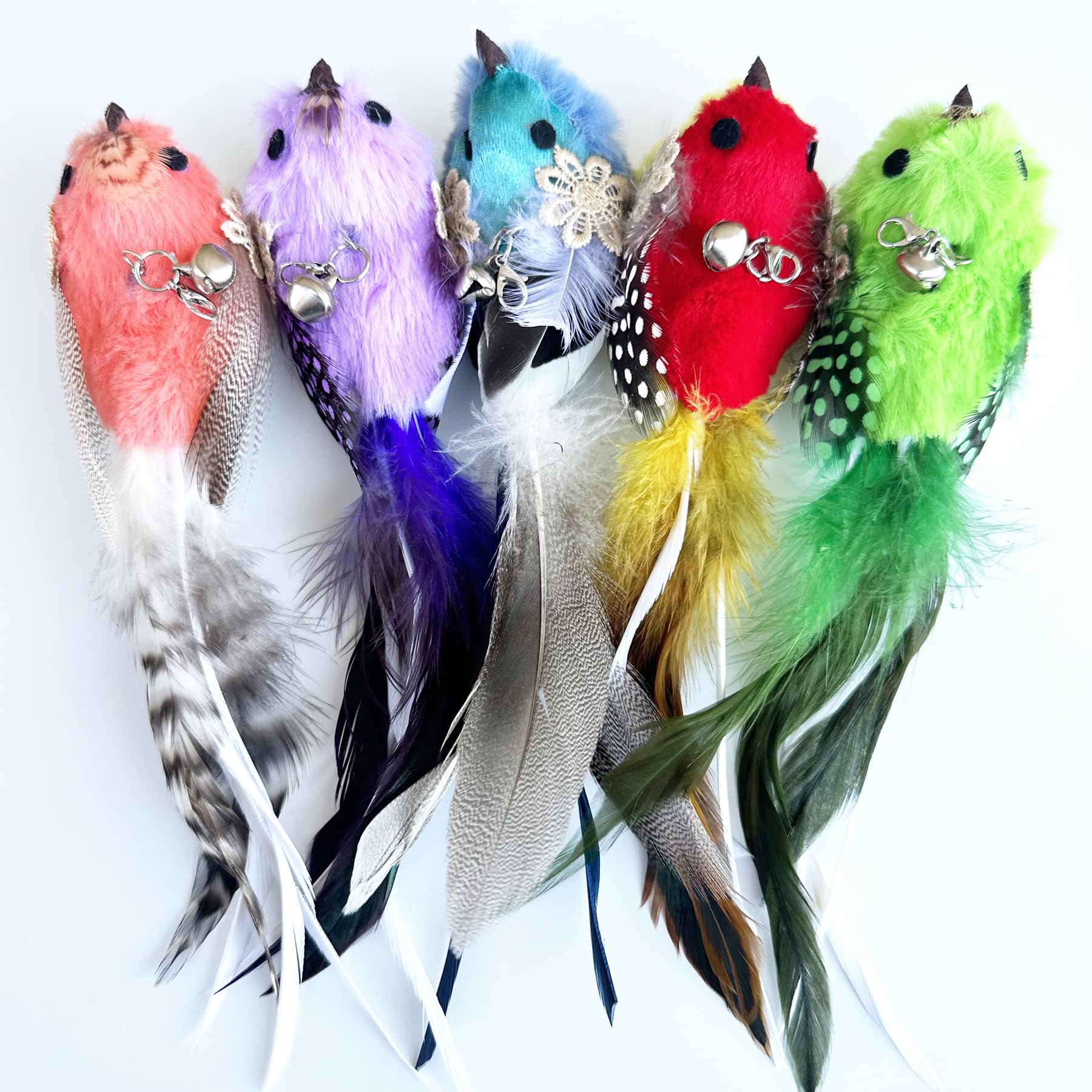 Recambios de varita de juguete de repuesto para gatos, 5 piezas de plumas naturales, plumas de pájaro y gato, plumas de repuesto para varita de gato