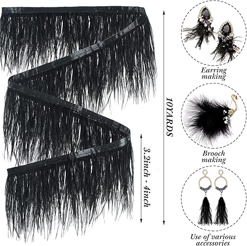 Miniatura 2 de Janinka Adornos de plumas de avestruz negras de 10 yardas de 3 a 4 pulgadas con flecos, para manualidades, manualidades, accesorios de disfraces de