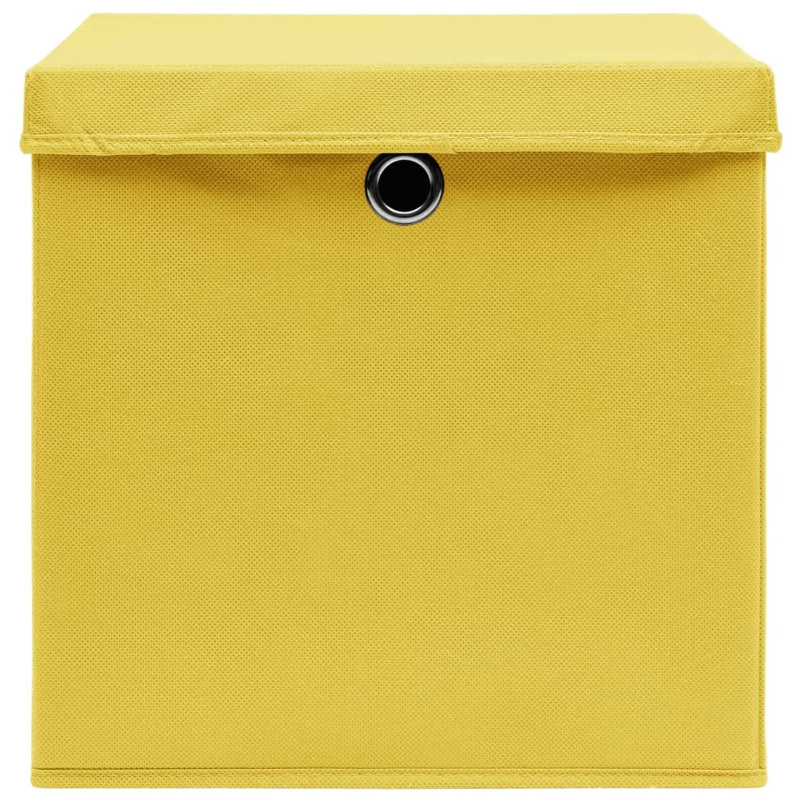 Tidyard 10 STK. Aufbewahrungsbox mit Deckeln Zusammenklappbar Spielkiste Regalkorb Faltkiste Korb Kinderbox Faltbox Box Kiste Vliesstoff 28x28x28 cm Gelb
