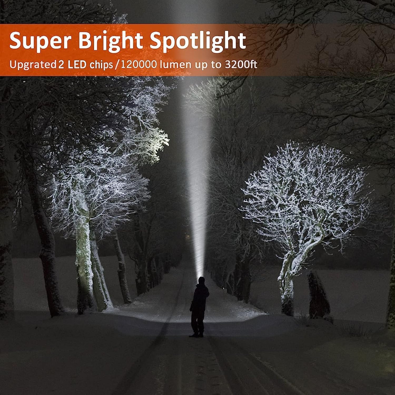 Samyoung Spotlight 12 0000 lumenów, super jasne, 10 000 mAh, 30 godzin LED, ładowalne lampy błyskowe, IP65, z składanym tripodem i paskiem do polowania, na kemping
