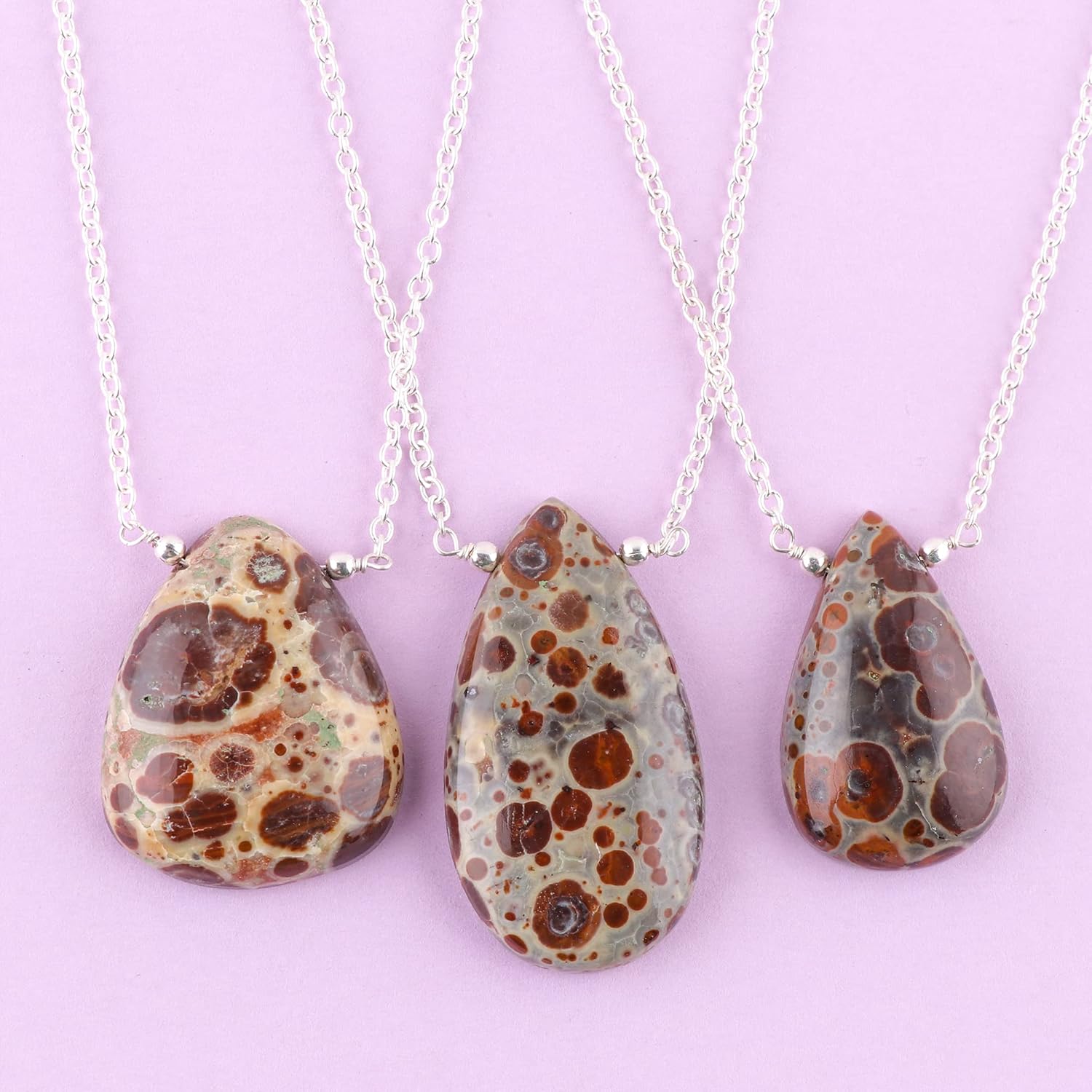 Pear Natural Cabochon Necklace for Women | Handmade Gemstone Pendant | 8–14 mm Stone | Chain 16+2 Inch Adjustable - Image 3