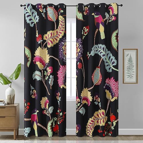 Miniatura 76 de Estelar Textiler Cortinas bohemias para oscurecer la habitación con hojas de arce de 84 pulgadas de largo, juego de 2 paneles para sala de estar,