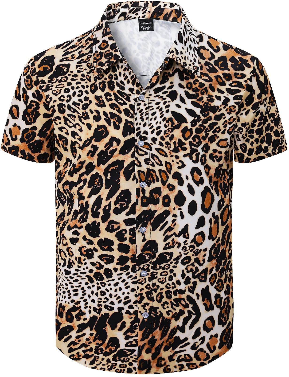 Fashonal Men's Animal Print Novelty Button Down Hawaiian Shirt, S-4XL, Leopard_brown, XXXXL