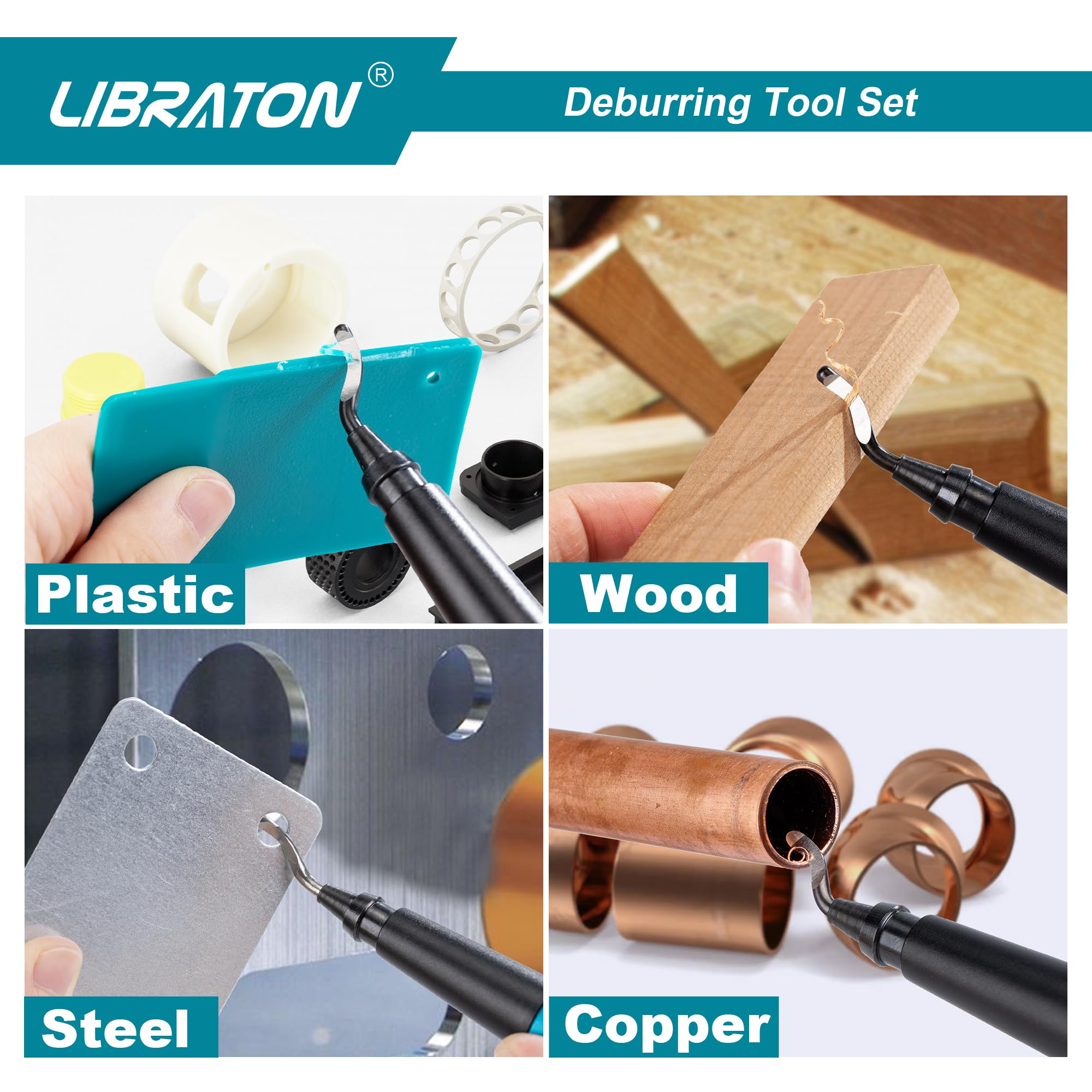 Libraton Ebavureur Outil D'ébavurage, Ebavurage Manuel avec 11 Lames en Acier Rapide, 360 Degrés Rotatif Burr Remover, Kit Deburr pour l'impression 3D, Aluminium, Plastique, PVC, Cuivre et Acier