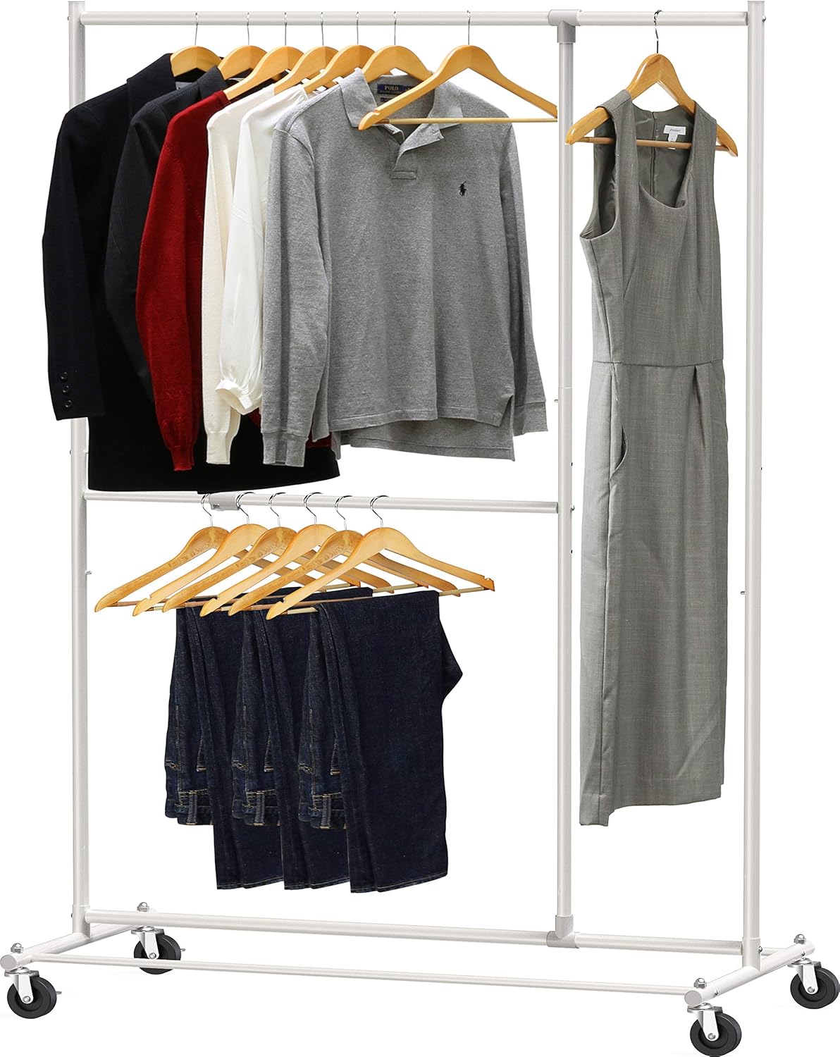 Simple Houseware Dual Bar Adjustable Garment Rack, White, 72-inch Height