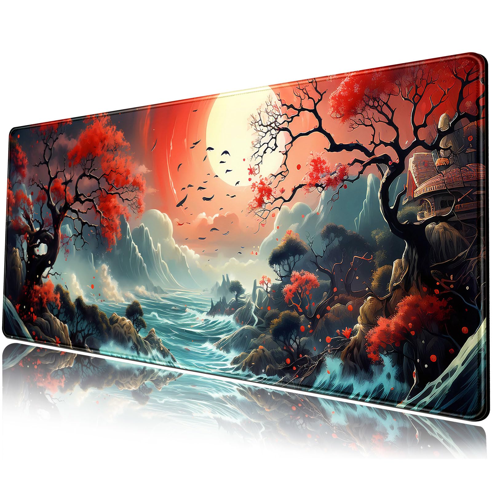 Japanese Desk Mat Extended Gaming Mousepad Japan Large Mouse Pad XL Oceanic Passage Aesthetic Desk Pad Keyboard Mat Laptop Desktop Mouse Mat 31.5''