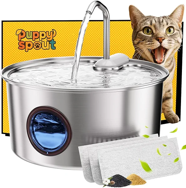 Cat Water Fountain Stainless Steel - 108oz/3.2L Automatic Cat Water Fountain for Drinking with 3PCS Filters, Metal Pet Water Fountain Water Dispenser for Cats, Puppy, Multiple Pets