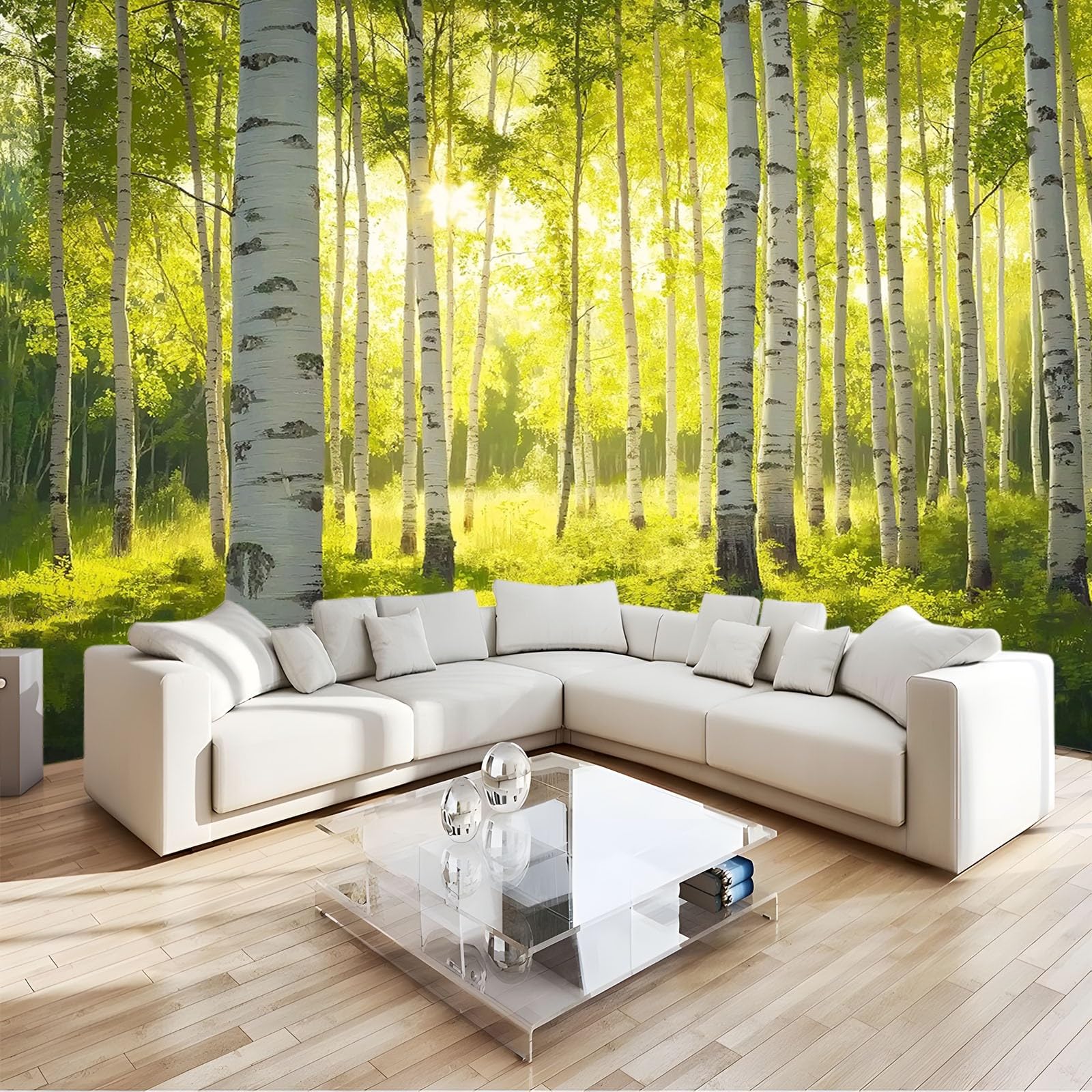 Fototapety Salon Naturalny Krajobraz Las Brzozowy Słońce 350 x 256 cm Fototapety 3D Włóknina Fototapety Dekoracyjne Fototapety Sypialnia Biuro Hotel