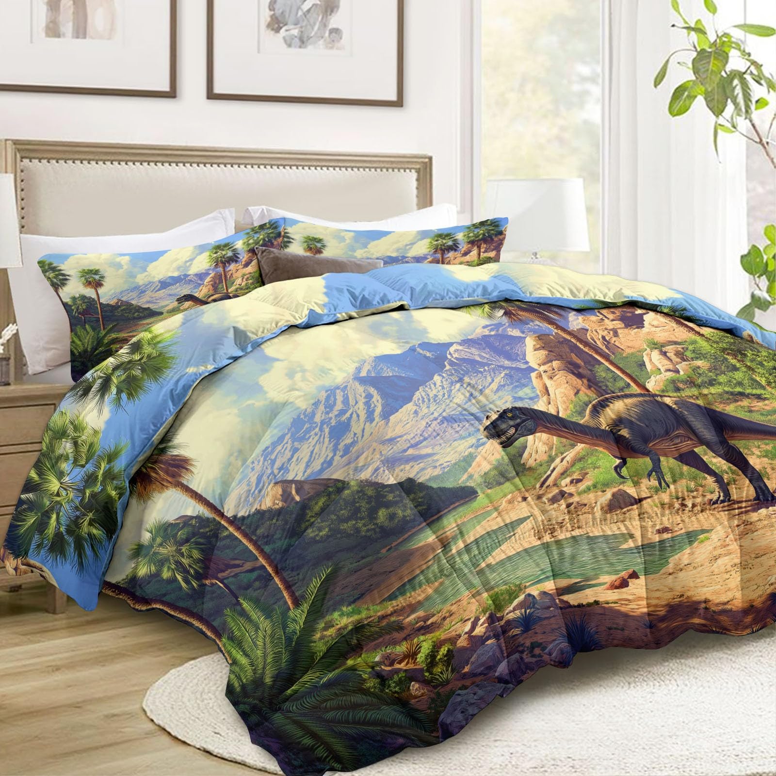 Générique Błękitna Kołdra Hipoalergiczna kołdra 140 x 200 cm, abstrakcyjny Dinozaur Góry Kołdra Luksusowy zestaw pościeli - Miękka kołdra dla dzieci Dziewcząt Chłopców Nastolatki